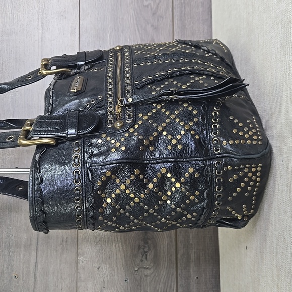 Isabella Fiore Black and Gold Studded Leather  Women's Bag - Picture 3 of 15